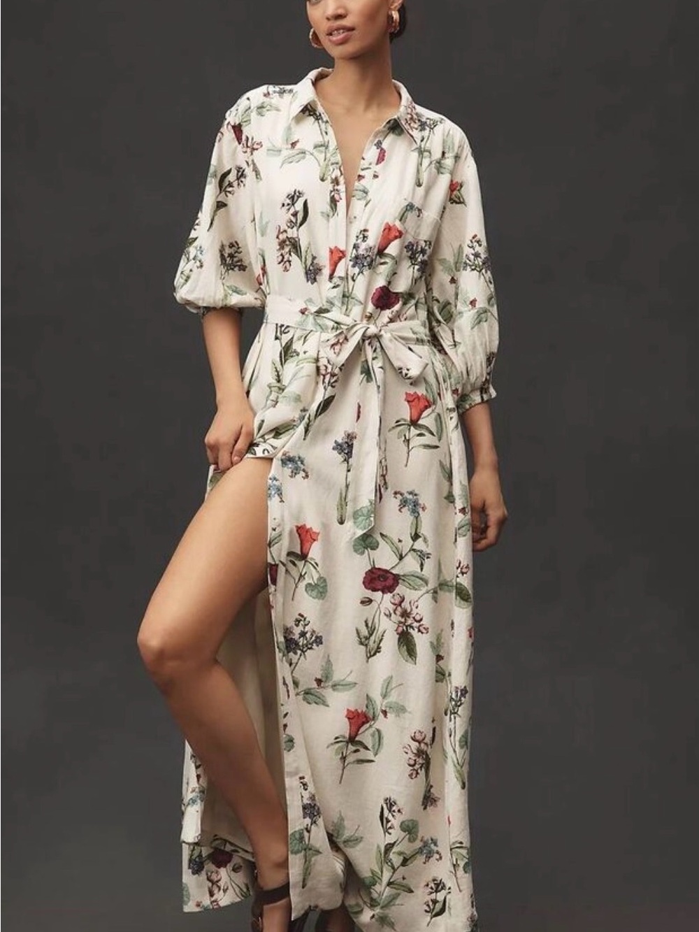 Like New, Anthropologie Maeve Mona Linen Maxi Shirtdress in Size Large Petite